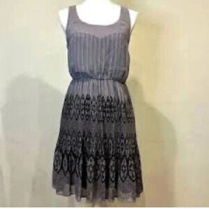 Lauren Conrad Sleeveless Pleated Midi Dress Women Size 10 Grey Geometric Print‎